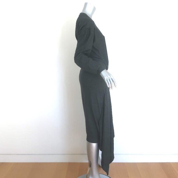Lemaire Abiti Buttoned-Front Midi Dress Charcoal Wool-Blend Size Medium - Picture 4 of 8